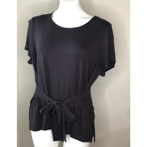 Petite Assembly Dark Gray Short Sleeve w/Tie Front Blouse Size Petite XL - Picture 1 of 6